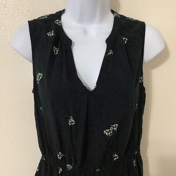 Old Navy Black Floral Cottagecore Summer Tropical Daisy Print Mini Dress Small - Picture 2 of 12